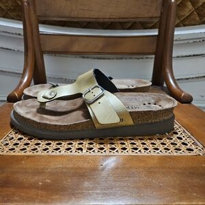 Gold Tan Neutral Mephisto Birkenstock Sandals Sz 7 Comfort Footbed Boho Chic